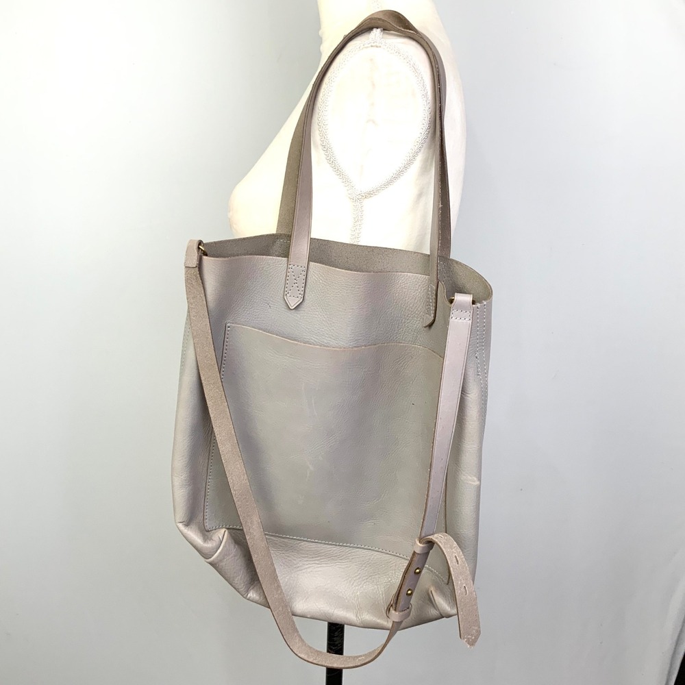 Madewell Medium Transport Tote Bag Purse Stonewall Gray Taupe Leather Patina